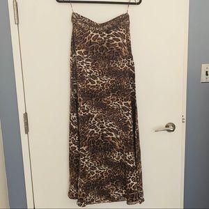 High Waisted Leopard Maxi Silk Skirt